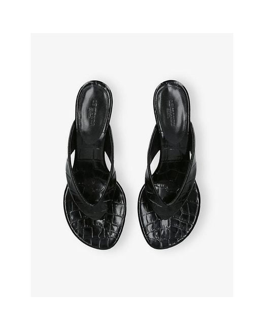 Le Monde Beryl Black Micro Wedge Leather Wedge Sandals