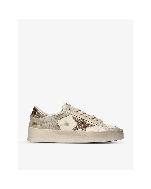 Golden Goose Deluxe Brand Natural Stardan Star Glitter-Embellished Leather Trainers