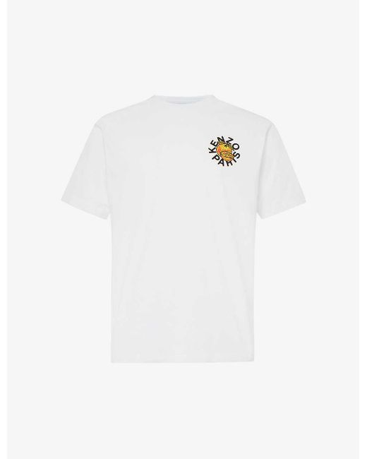KENZO White Brand-print Crewneck Cotton-jersey T-shirt for men