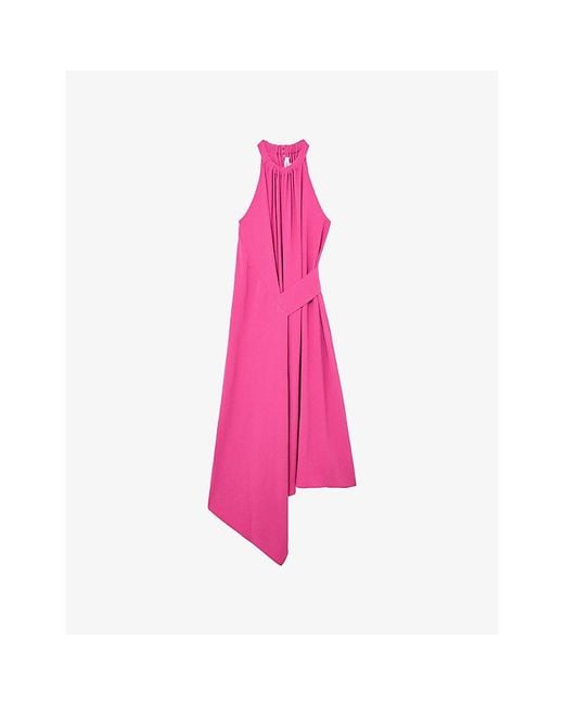 Reiss Pink Maeve Drape-Detail Sleeveless Woven Midi Dress