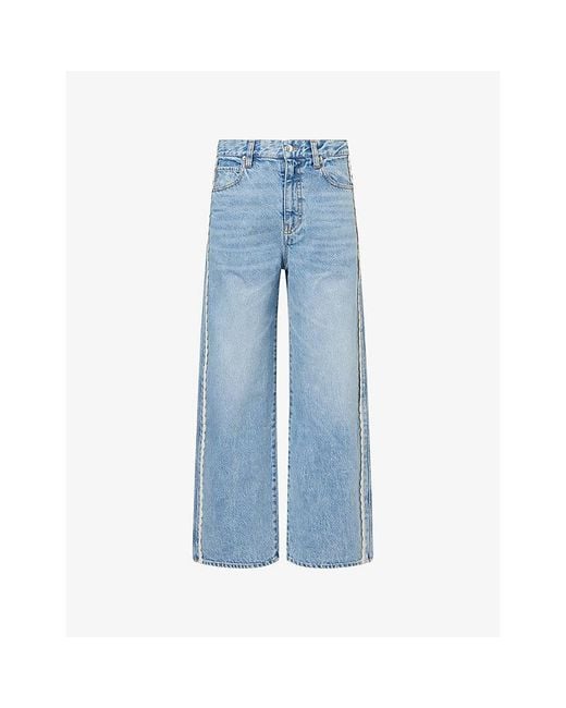 FRAME Blue The Crochet Bow Crop Cotton Denim Jeans