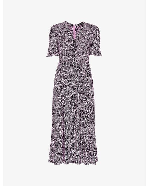 Whistles Aria Floralprint Crepe Midi Dress in Purple Lyst