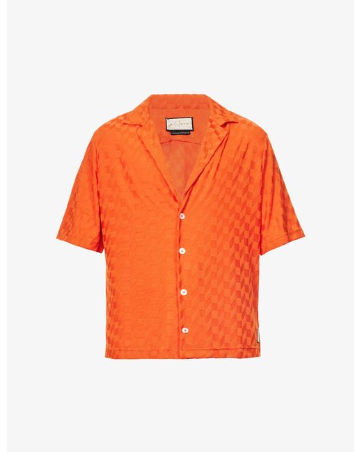 PREVU Orange Dune Geometric-pattern Boxy-fit Stretch-jersey Shirt for men