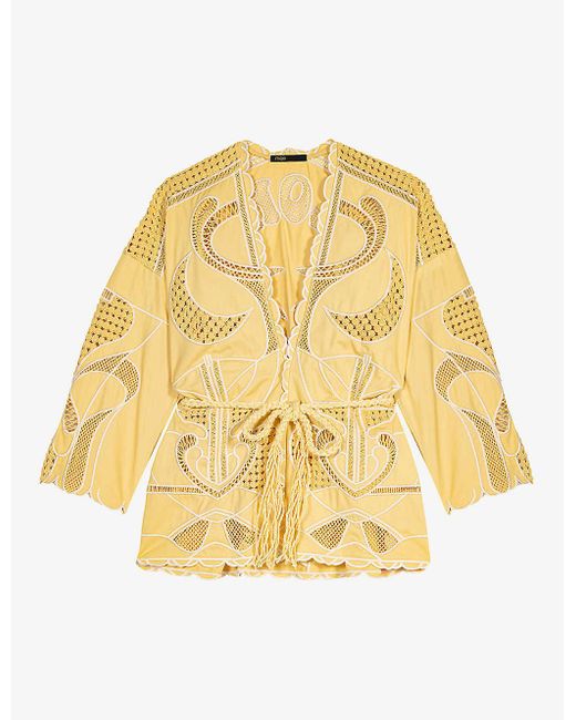 Maje Crochetpanel Cotton Jacket in Metallic Lyst