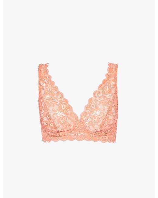 Hanro Pink Moments Plunge-neck Stretch-lace Bra