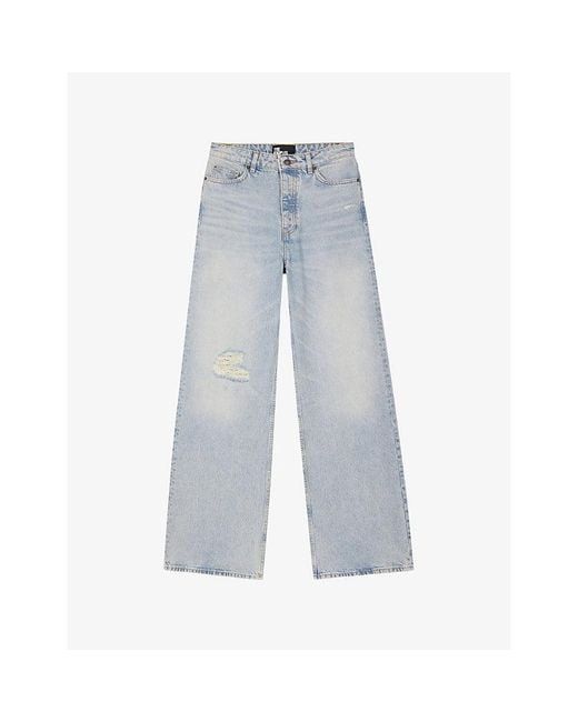 The Kooples Blue Distressed Straight-Leg High-Rise Jeans