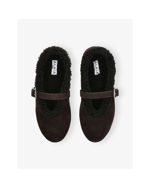 Alaïa Black Shearling-Trim Suede Ballet Flats