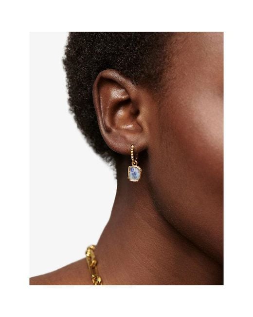 Missoma Metallic Mini Pyramid 18Ct Vermeil Plated Sterling Moonstone Charm Hoop Earrings