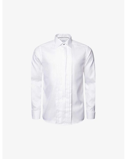 Eton of Sweden White Pleated Textured-twill Contemporary-fit Cotton Tuxedo Shirt for men