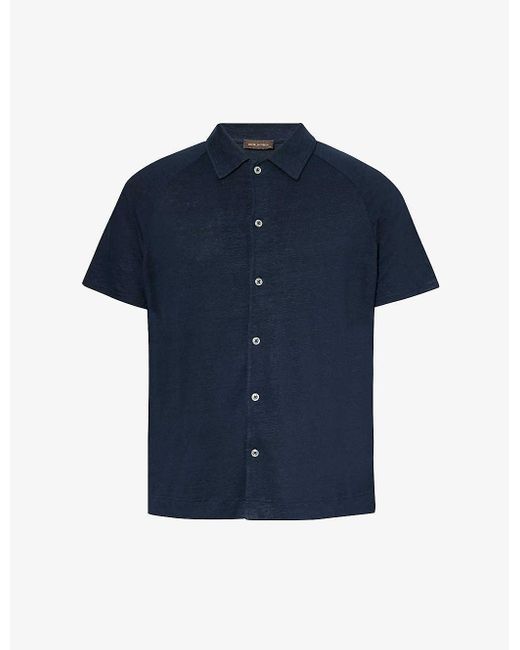 Oscar Jacobson Blue Albin Marled-pattern Linen-blend Polo Shirt for men