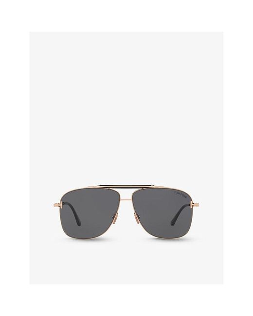 Tom Ford Gray Tr001628 Jaden Aviator-frame Metal Sunglasses