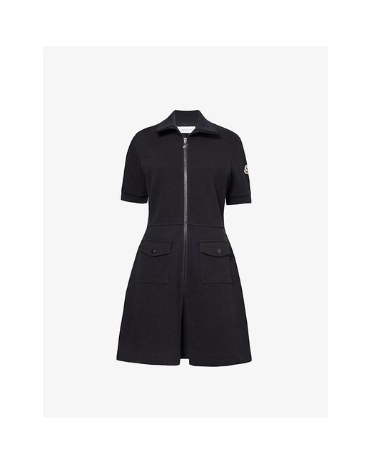 Moncler Black High-neck Stretch-cotton Blend Mini Dress