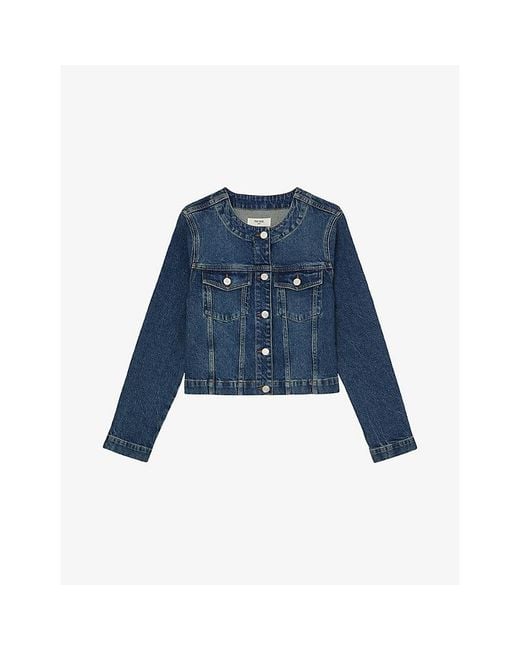 Reiss Blue Medora Round-Neck Denim Jacket