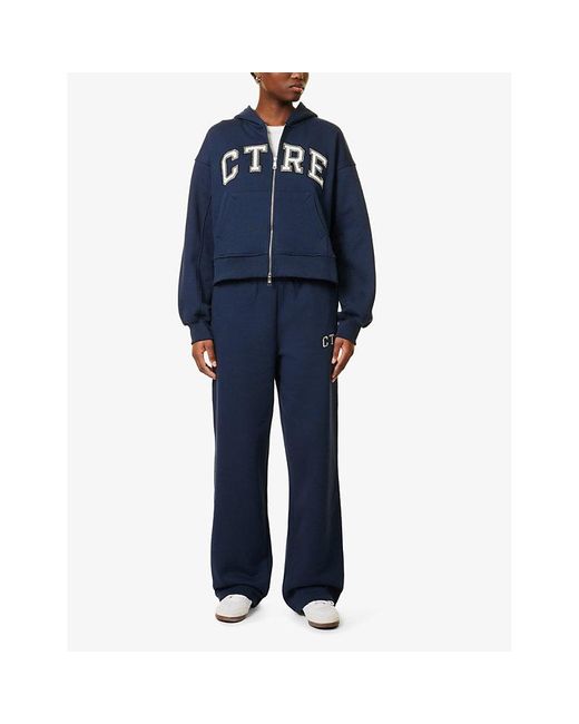The Couture Club Blue Logo Text-Embroidered Relaxed-Fit Cotton-Jersey Hoody