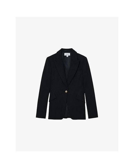 Reiss Blue Wynn Single-Breasted Textured Wool-Blend Blazer