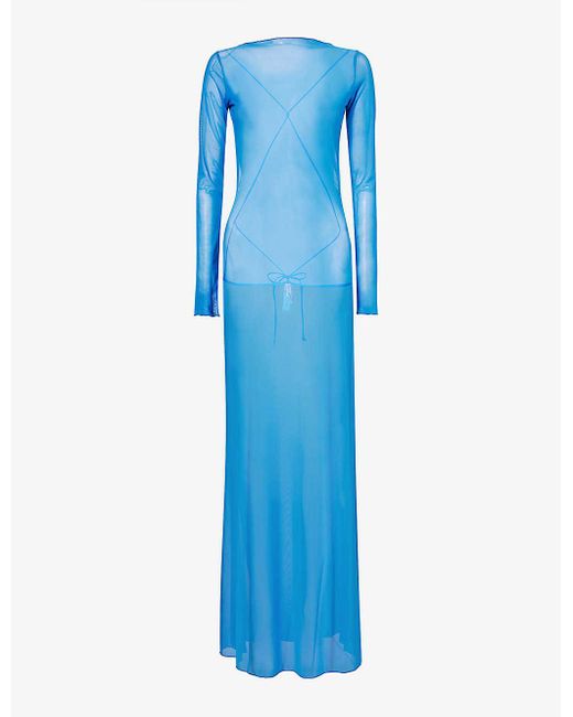 Jaded London Blue Ziva Semi-sheer Mesh Maxi Dress