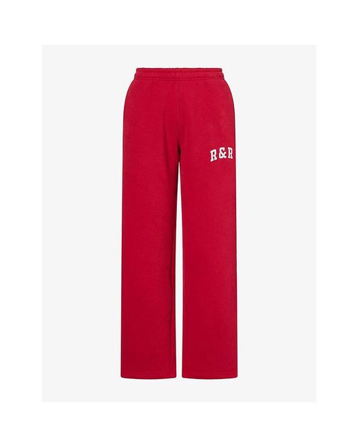 Ru & Rocka Red Varsity Logo-Print Jersey Jogging Bottoms