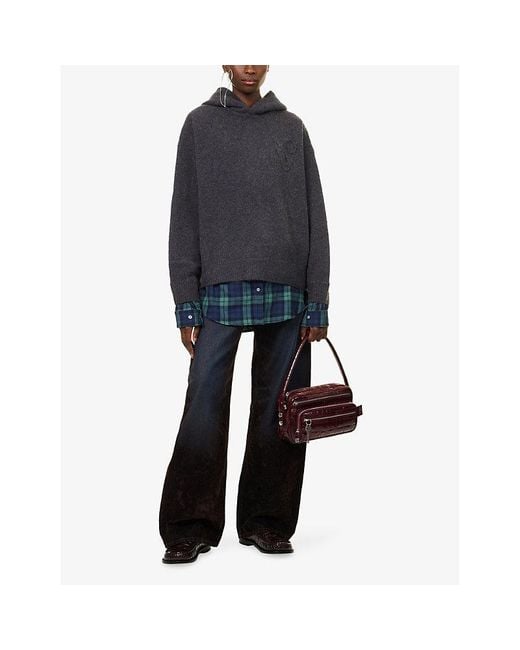 Acne Blue Contrast-Check-Print Relaxed-Fit Wool-Blend Hoodie