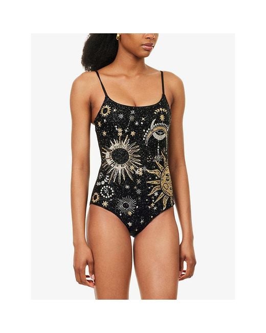 Oceanus Black Celestial Star Beaded Swimsuit