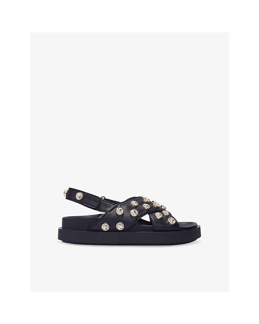 Maje Blue Studded Flat Leather Sandals