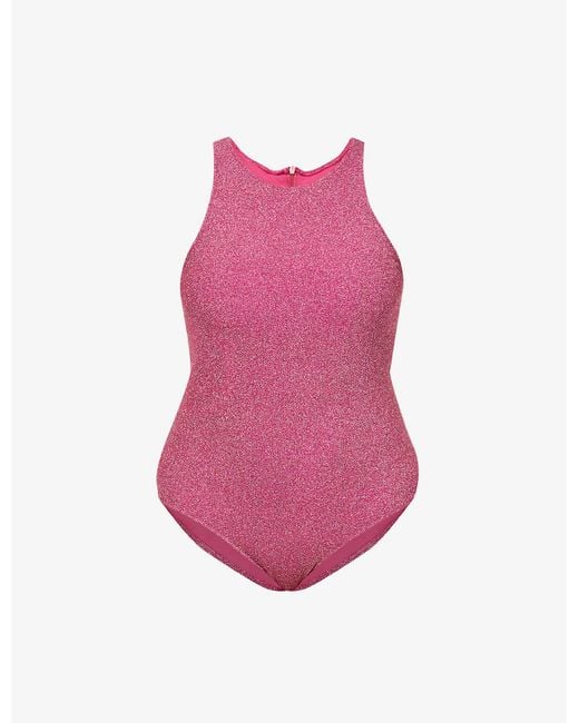 GOOD AMERICAN Synthetic Sparkle Racerneck Swimsuit in Pink Lyst