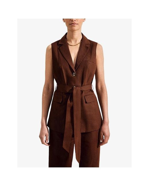 Ro&zo Brown Tie-Waist Regular-Fit Linen-Blend Waistcoat