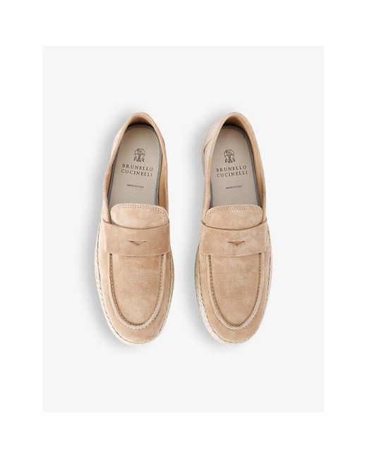 Brunello Cucinelli Natural Espadrille-sole Panelled Suede Penny Loafers for men