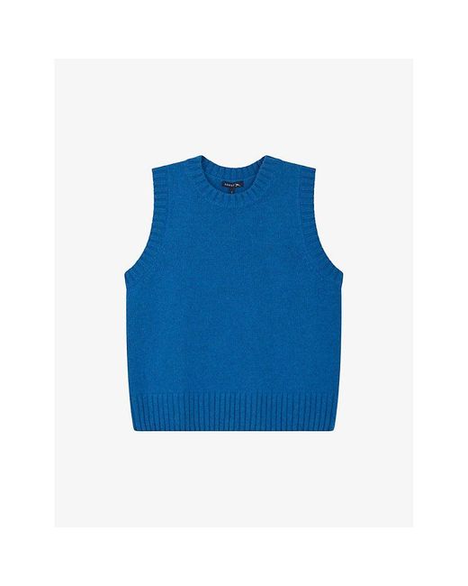 Soeur Blue Namaste Ribbed-collar Stretch-knitted Sweater Vest