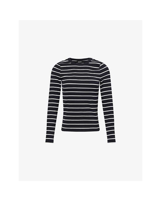 ME+EM Blue Ultimate Rib Striped Stretch-Cotton Top