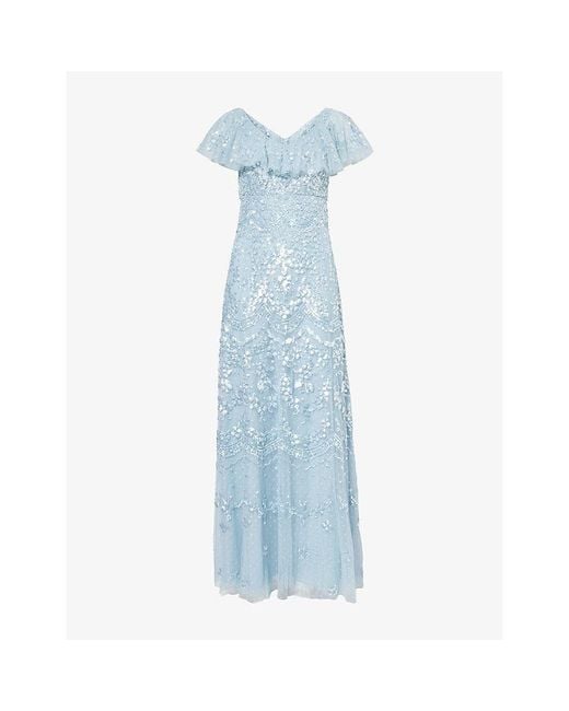 Needle & Thread Blue Freya V-Neck Tulle Gown