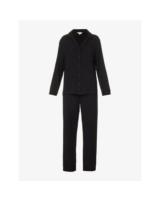 THE NAP CO Black Relaxed-Fit Patch-Pocket Stretch-Jersey Pyjama Set