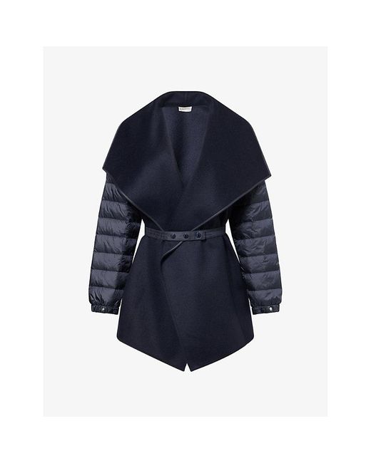 Moncler Blue Wide-Collar Brushed Wool-Blend Cape
