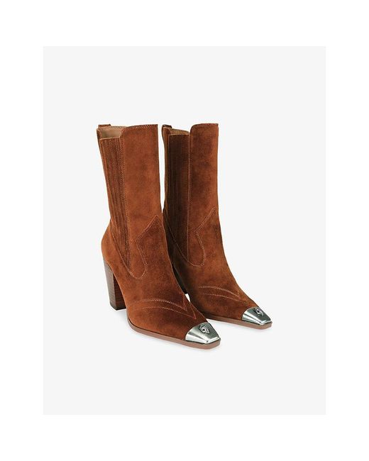 Kurt Geiger Brown Regent Western Heeled Suede Ankle Boots