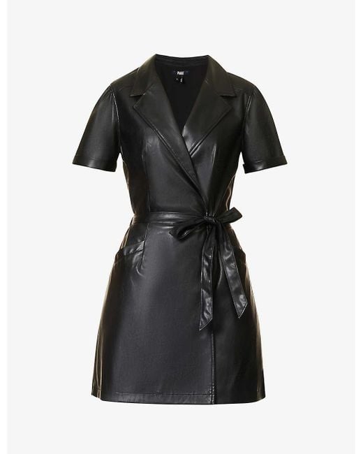 PAIGE Lowen Belted Faux-leather Mini Dress in Black | Lyst Canada