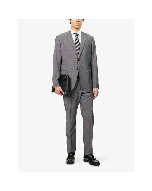 Emporio Armani Gray M Line Sharkskin Single-Breasted Wool Suit for men
