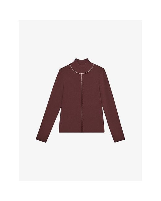 Reiss Red Kya Contrast-Stitch Stretch-Knit Jumper