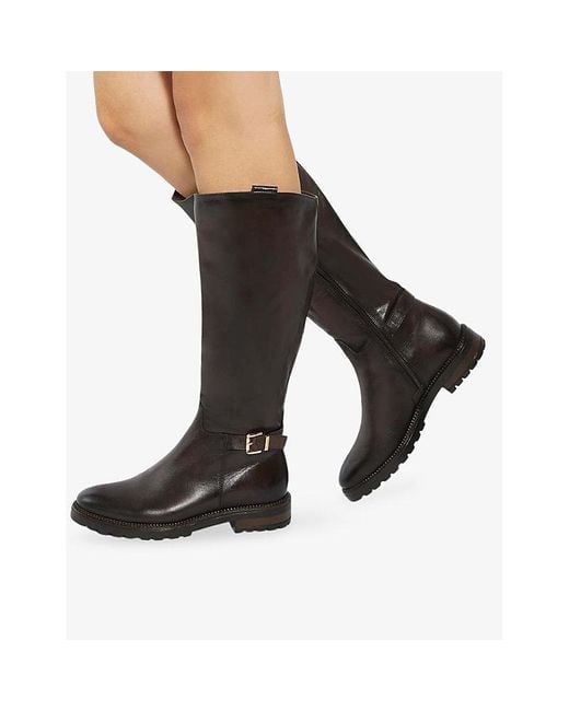 Dune Brown Tabbey Leather Knee-High Boots