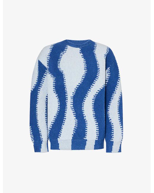 Loewe Blue Stripe-pattern Crewneck Wool-blend Jumper for men