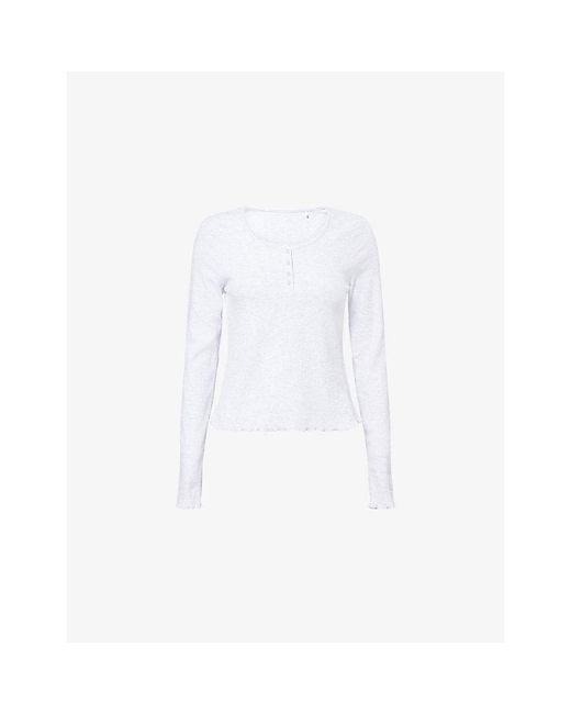WE Are Tala White Henley Long-Sleeves Stretch-Cotton Blend Pyjama Top