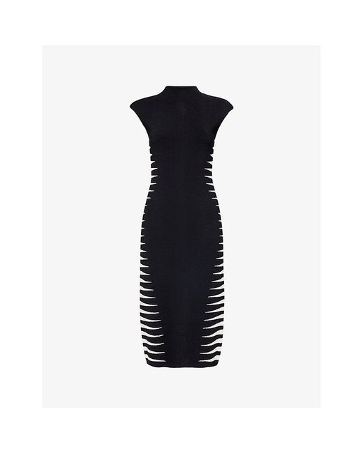 Hervé Léger Black Geometric-pattern Recycled Viscose-blend Midi Dress