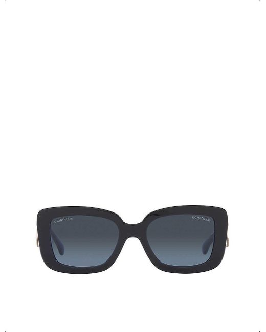 Chanel Ch5473q Rectangle-frame Leather And Acetate Sunglasses in Grey | Lyst Canada
