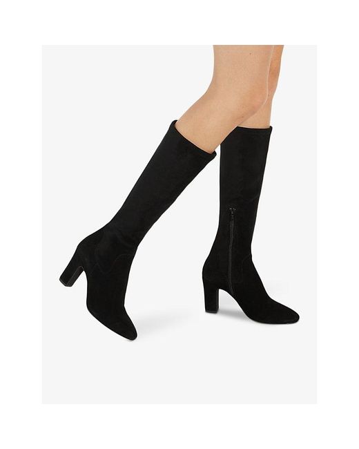 Dune Black Simple Stretch Block-Heel Suede Knee-High Boots