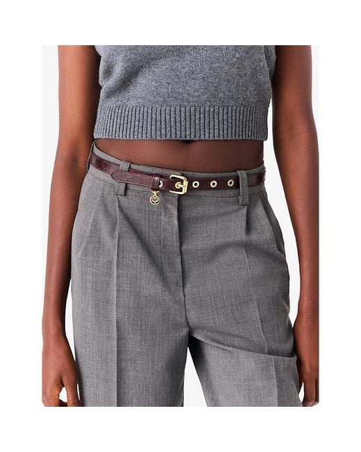 Maje White Logo-Charm Crocodile-Embossed Leather Belt
