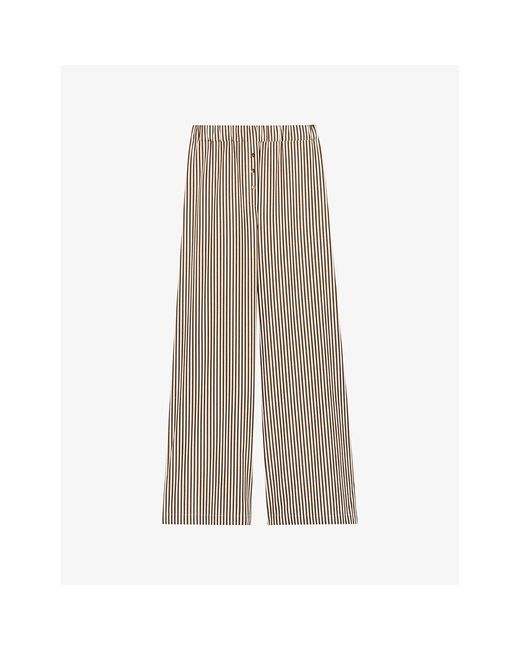 Claudie Pierlot Natural Stripe-print Elasticated-waist Wide-leg Cotton Trousers