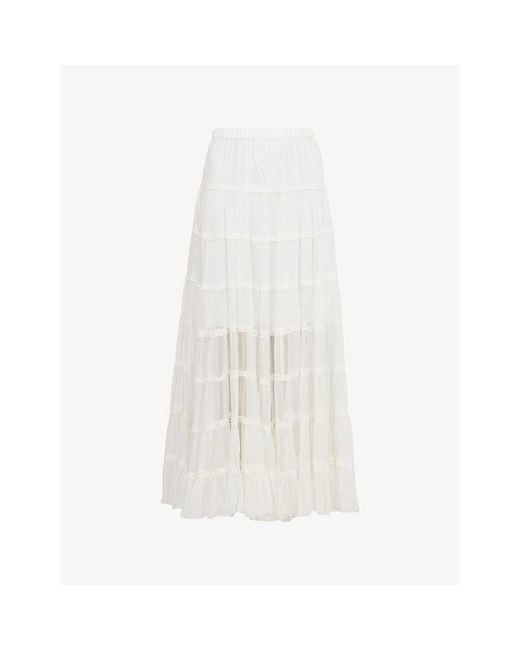 AllSaints White Eva Elasticated-Waist Woven Maxi Skirt