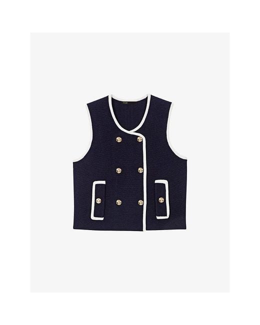 Maje Blue Sleeveless Double-Breasted Wool-Blend Top