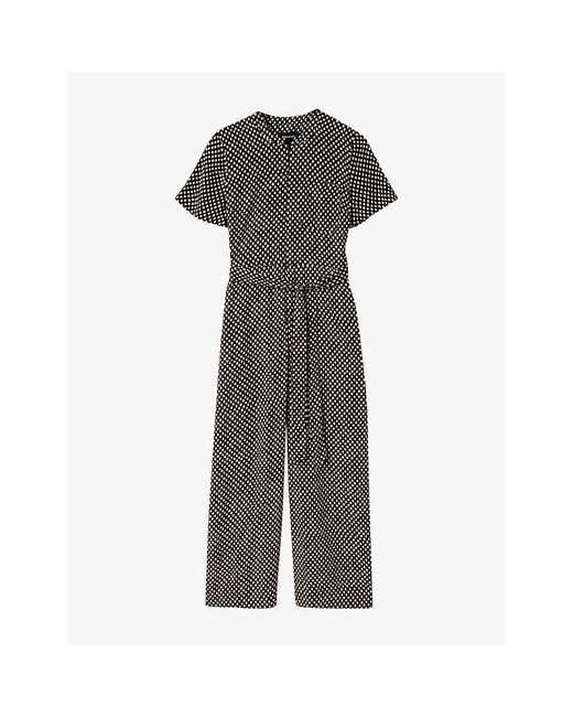 Whistles Gray Checked Short-Sleeve Woven Jumpsuit