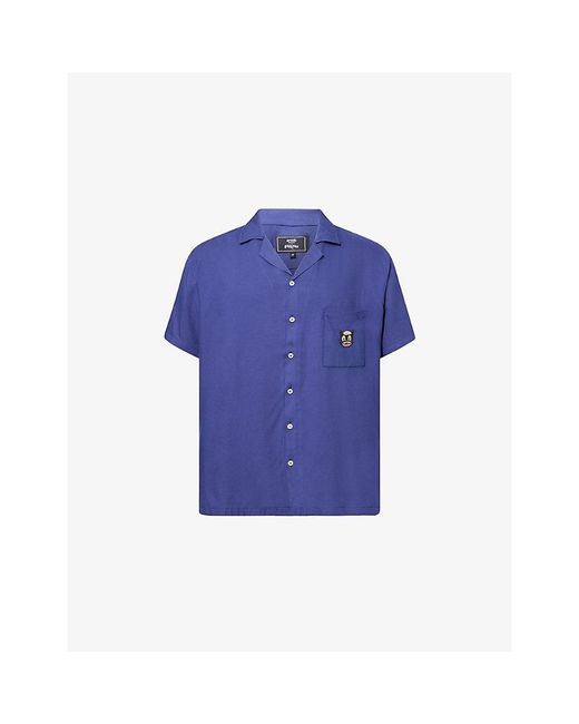 ARRELS Barcelona Blue X Baseman Cat-Embroidered Short-Sleeve Woven Shirt for men