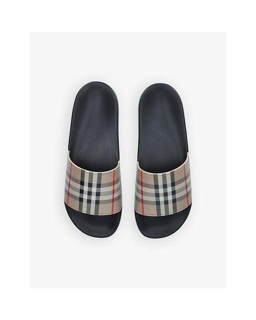 Burberry White Furley Checked Sliders for men