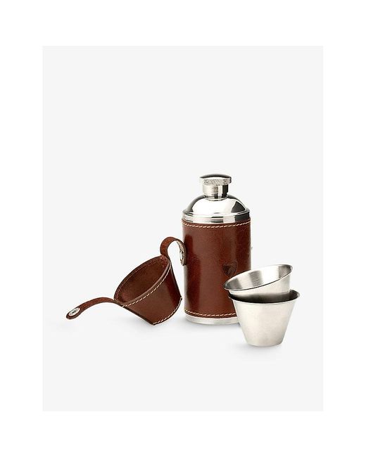 Aspinal Brown Hunter Stainless-steel And Leather Flask